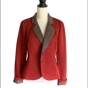 Free People Knit dot Jacket tweed cuff and collar contrast lining